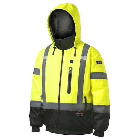 Pioneer High Visibility Waterproof Heated Bomber Jacket, Polyester, Yellow, 2XL V1210160U-2XL